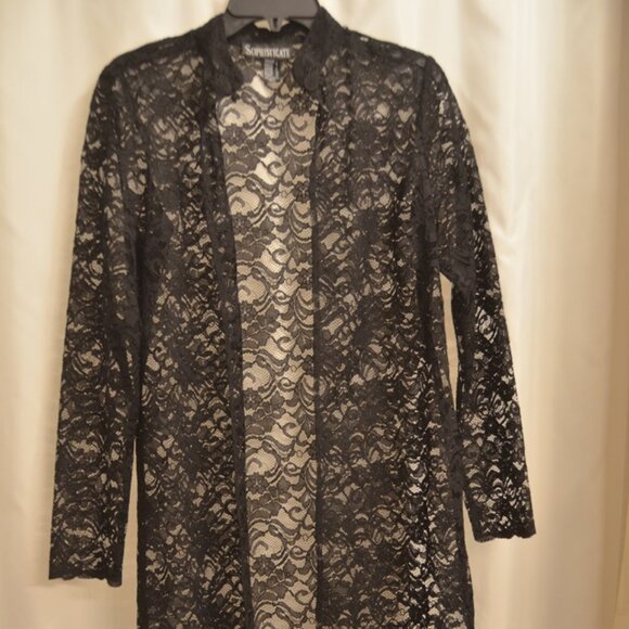 SOPHISTICATE Black soft lace coat with band collar  Made in Canada - Picture 1 of 6